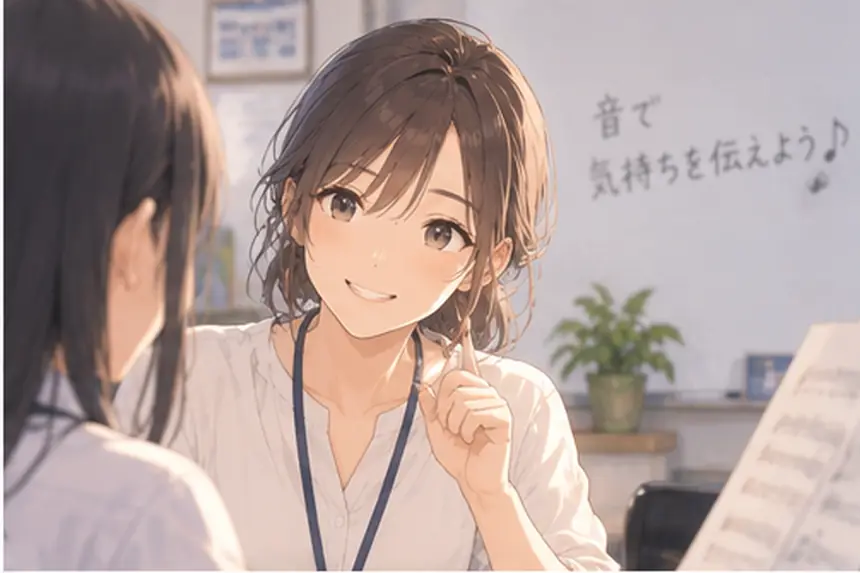 教室でこちらを向いて話す講師