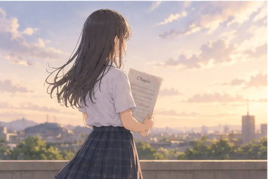 楽譜を抱えて帰る生徒